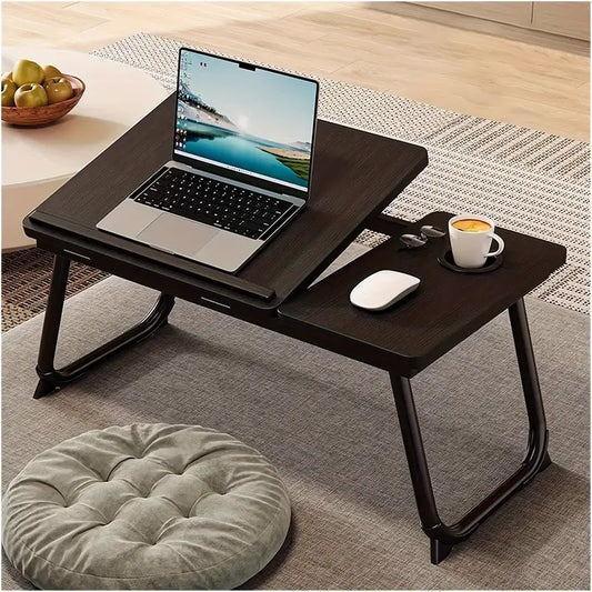 Portable Laptop and Breakfast Table - Adjustable Stand for Bed, Sofa or Desk, with Cup Holder